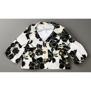 Vintage Cache Jacket Women's L White Black Floral Gold 3/4‎ Bell Sleeve Cropped